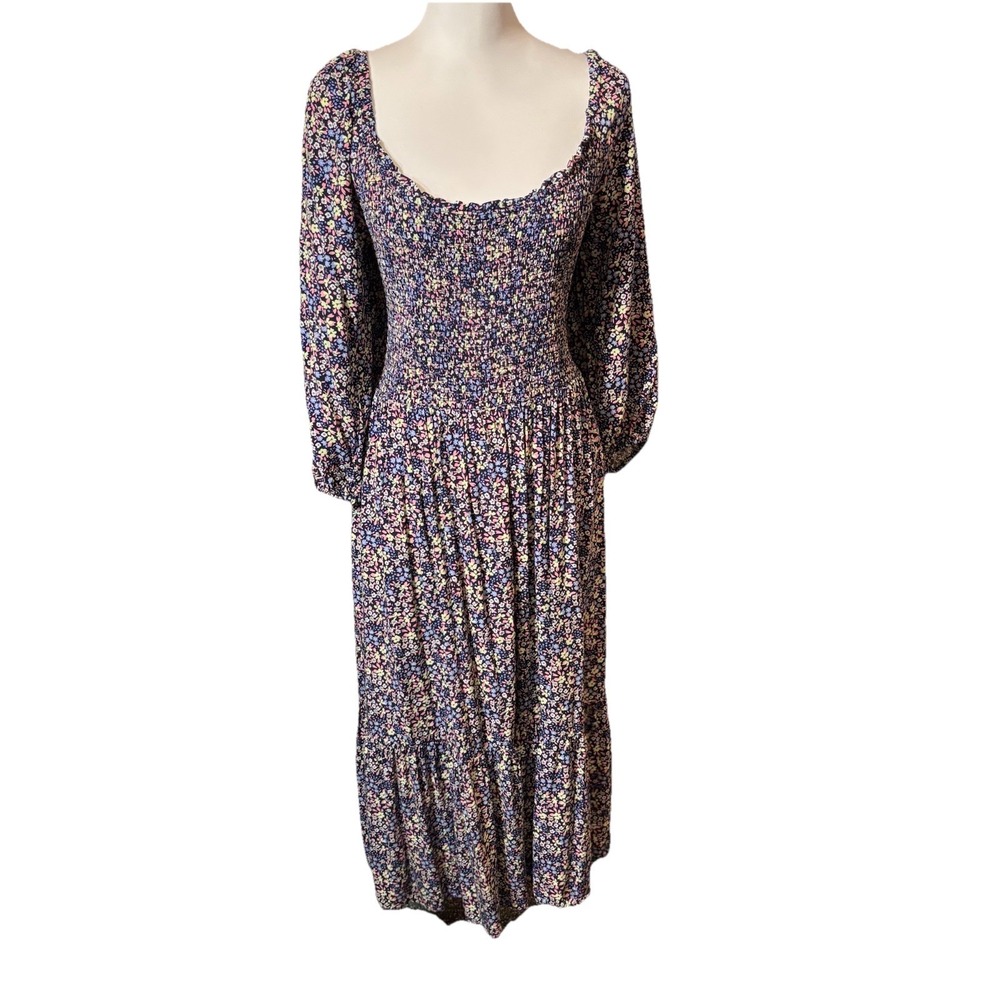 Gap Relaxed Smocked Scoopneck Midi Ditsy Floral Dress X-Large Bohemian  Festival - Picture 2 of 11